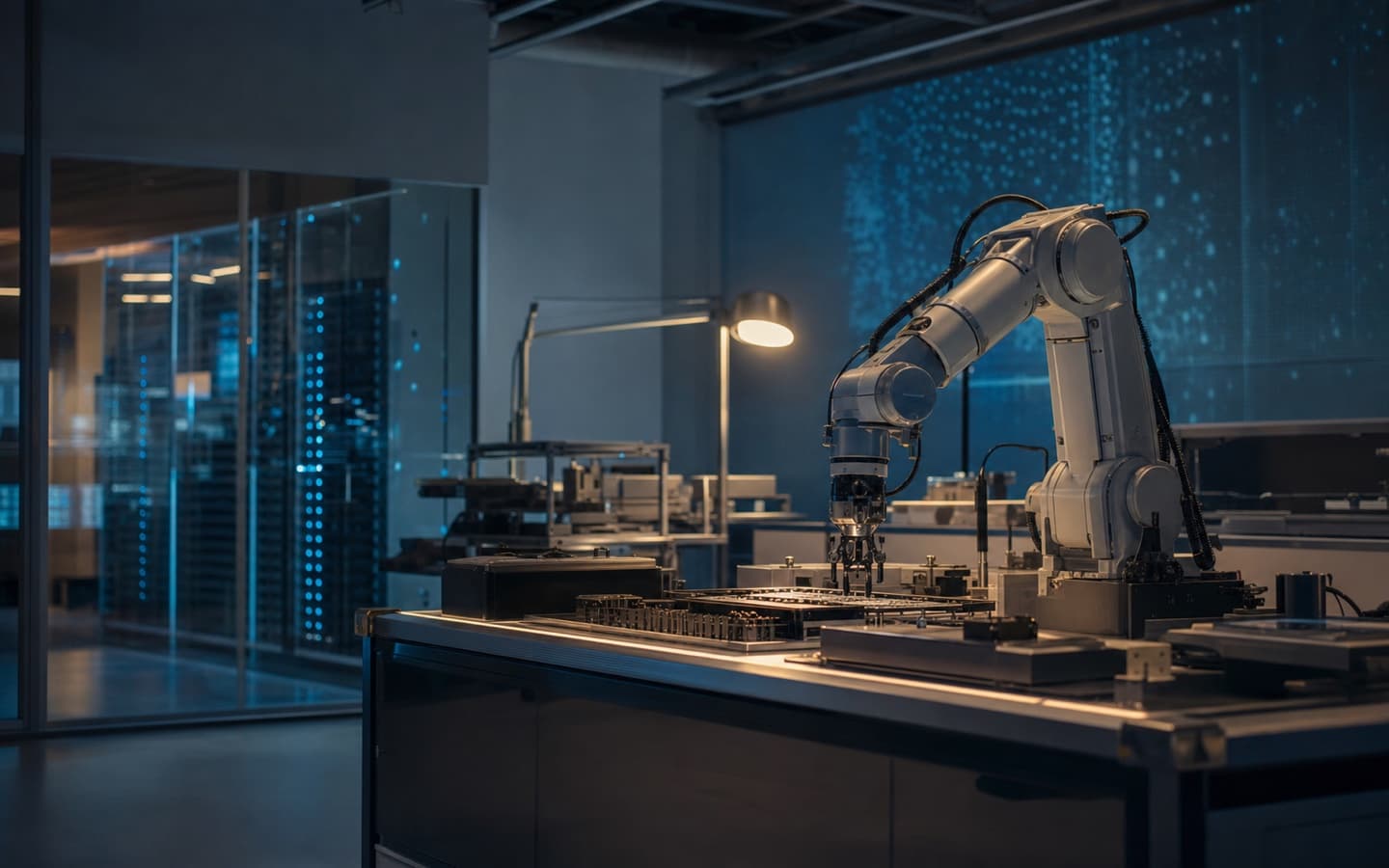 Industrial robotics and compute infrastructure inside an applied AI laboratory